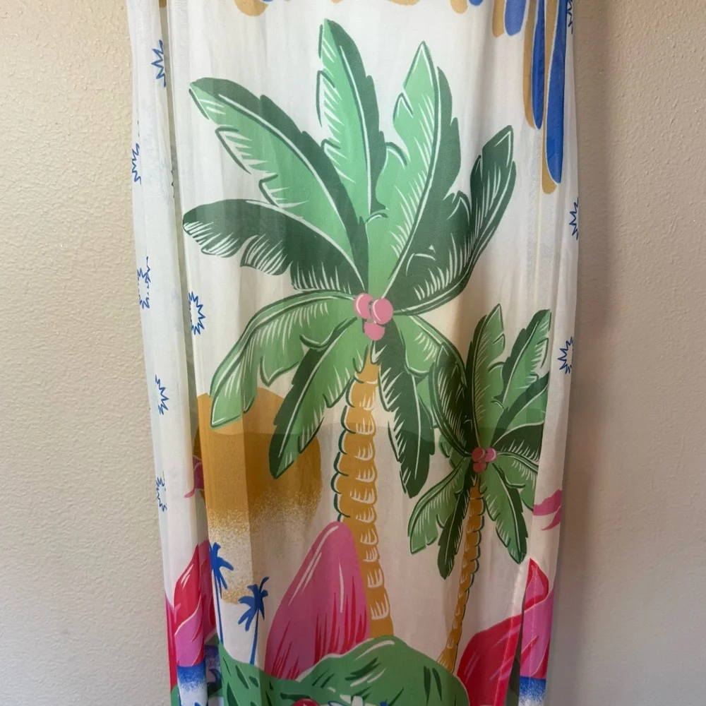 Farm Rio Rio De Janeiro Graphic Mesh Midi Dress Multicolor NWT Size XS - Picture 5 of 11